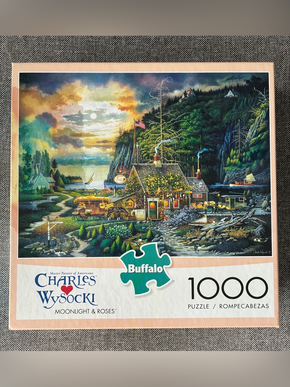 Charles Wysocki 'Moonlight & Roses' 1000 Piece Puzzle w/ Poster COMPLETE